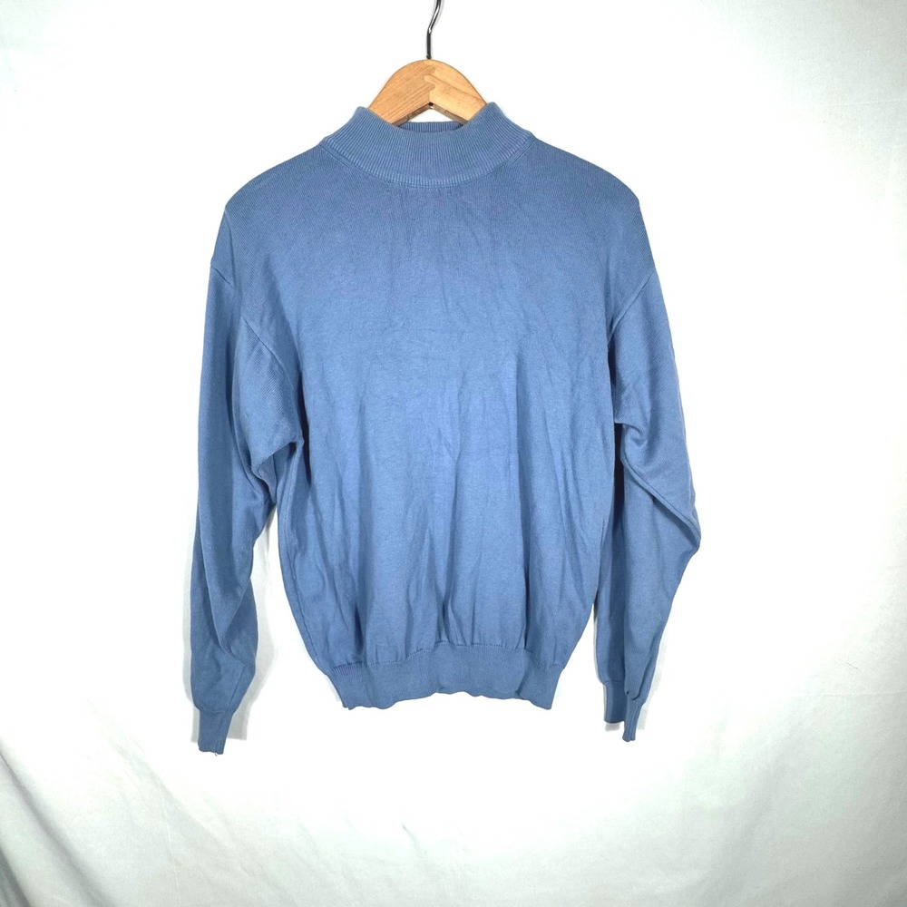 Carroll Reed Womens Blue Mock Neck Cotton Knit Sweater Pullover Sz L